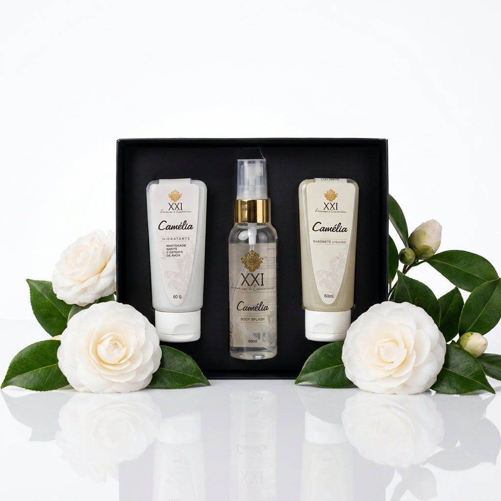 Kit Cuidados Camélia: Body Splash, Sabonete e Hidratante